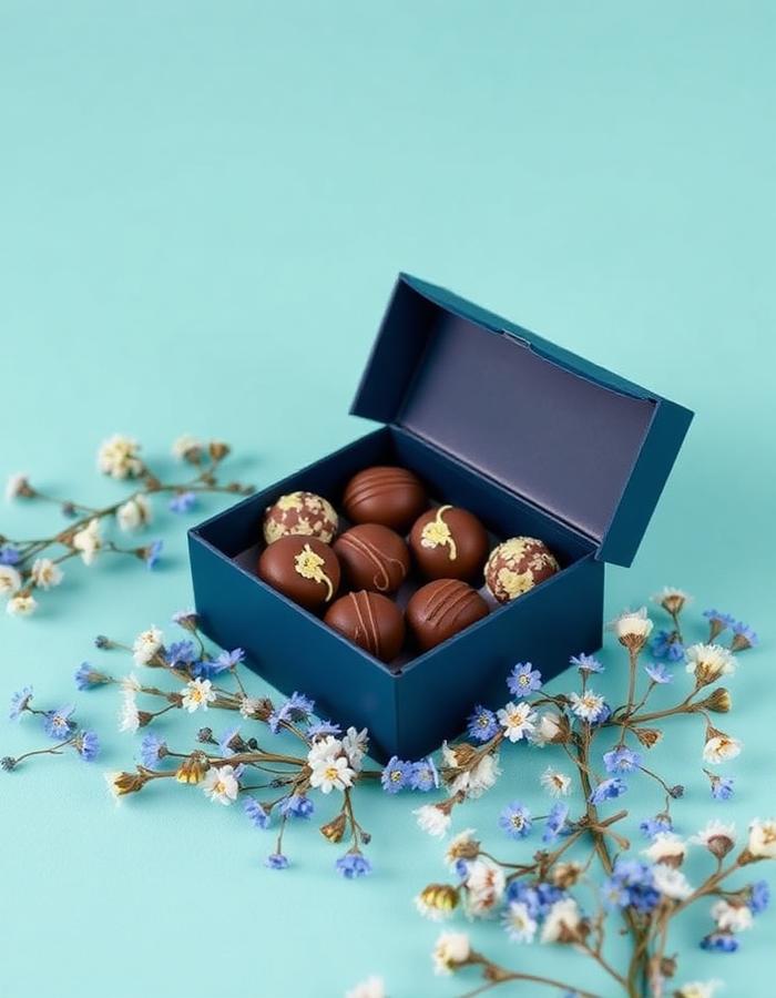 Chocoladedoos met blauwe bloemen