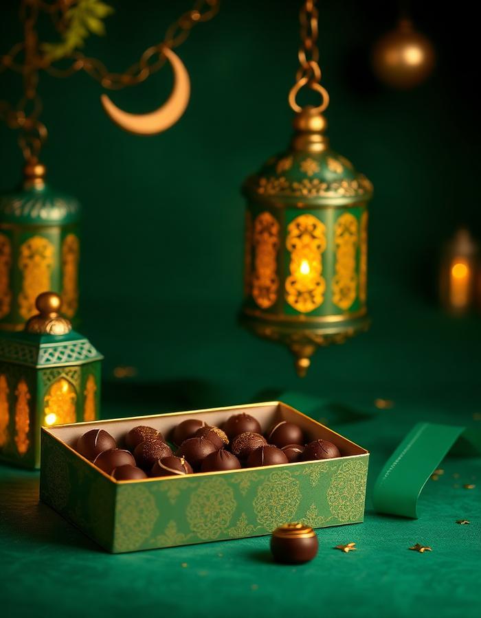 Chocoladedoos met gouden lantaarns
