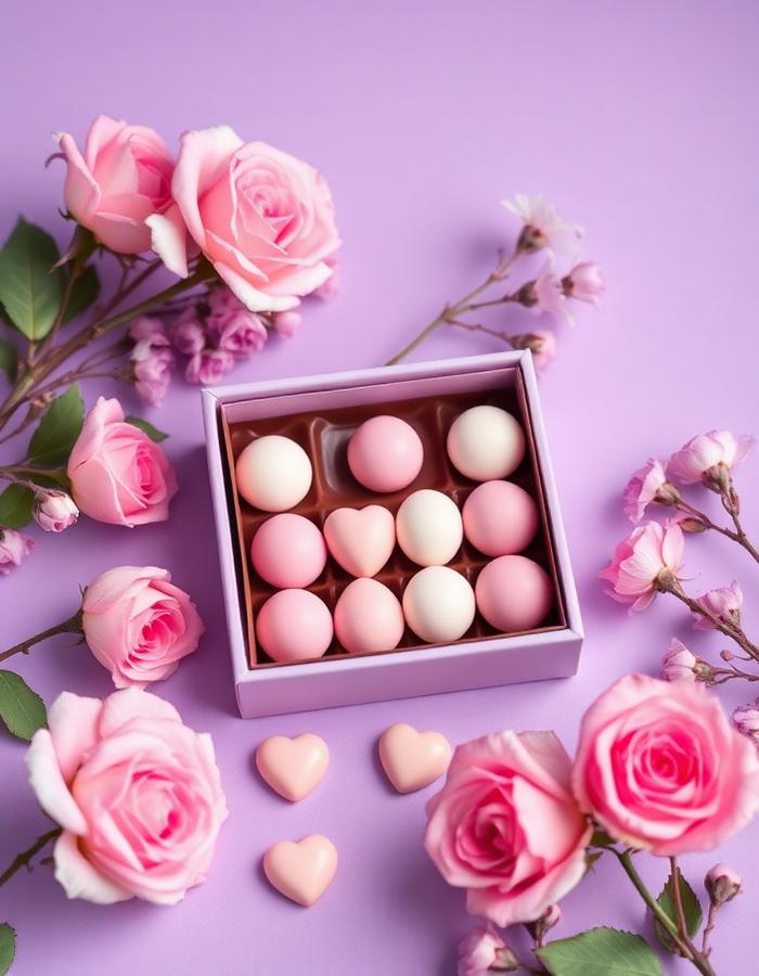 Pastelkleurige bonbons met roze rozen