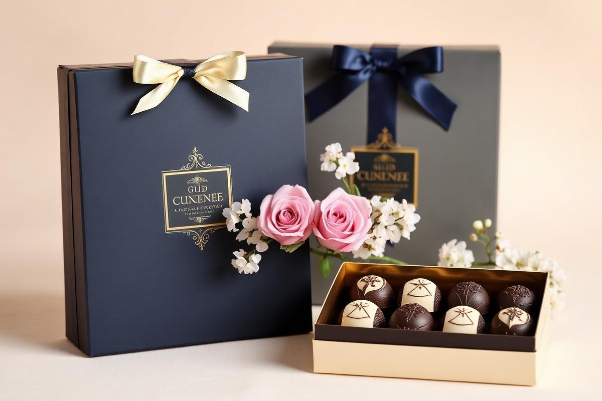 Twee luxe Prium cadeaudozen met bloemen en bonbons